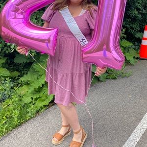 Pink puffed sleeve dress